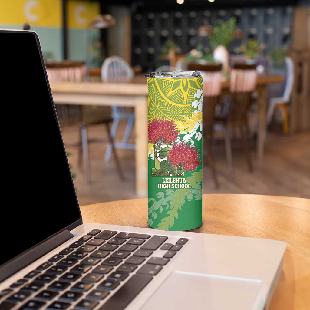Personalized Leilehua Hawaii High School Skinny Tumbler Puakenikeni Lei Hawaiian Pattern - Polynesian Pride