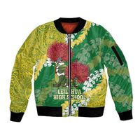 Personalized Leilehua Hawaii High School Sleeve Zip Bomber Jacket Puakenikeni Lei Hawaiian Pattern - Polynesian Pride