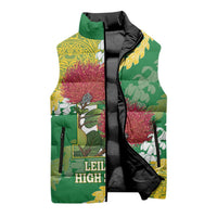 Personalized Leilehua Hawaii High School Sleeveless Puffer Jacket Puakenikeni Lei Hawaiian Pattern - Polynesian Pride