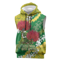 Personalized Leilehua Hawaii High School Sleeveless Zip Hoodie Puakenikeni Lei Hawaiian Pattern - Polynesian Pride