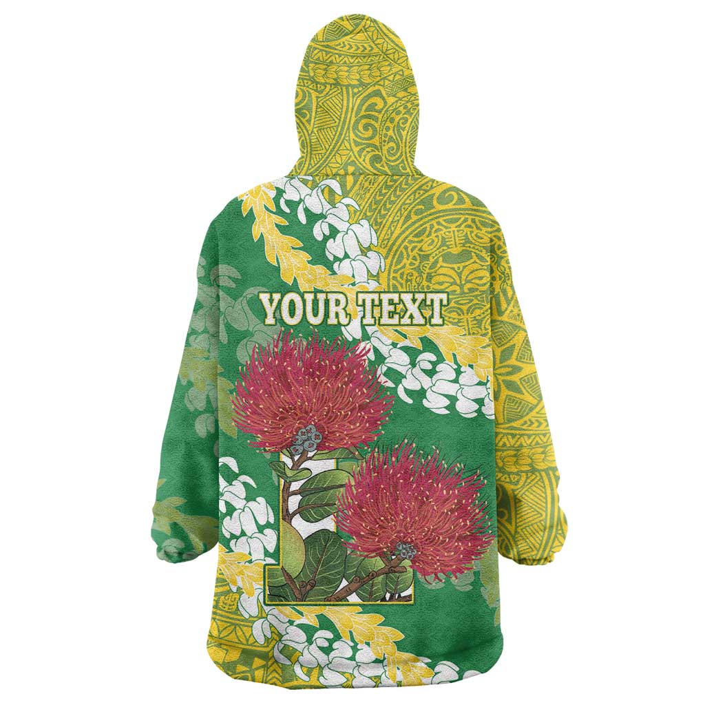 Personalized Leilehua Hawaii High School Wearable Blanket Hoodie Puakenikeni Lei Hawaiian Pattern - Polynesian Pride