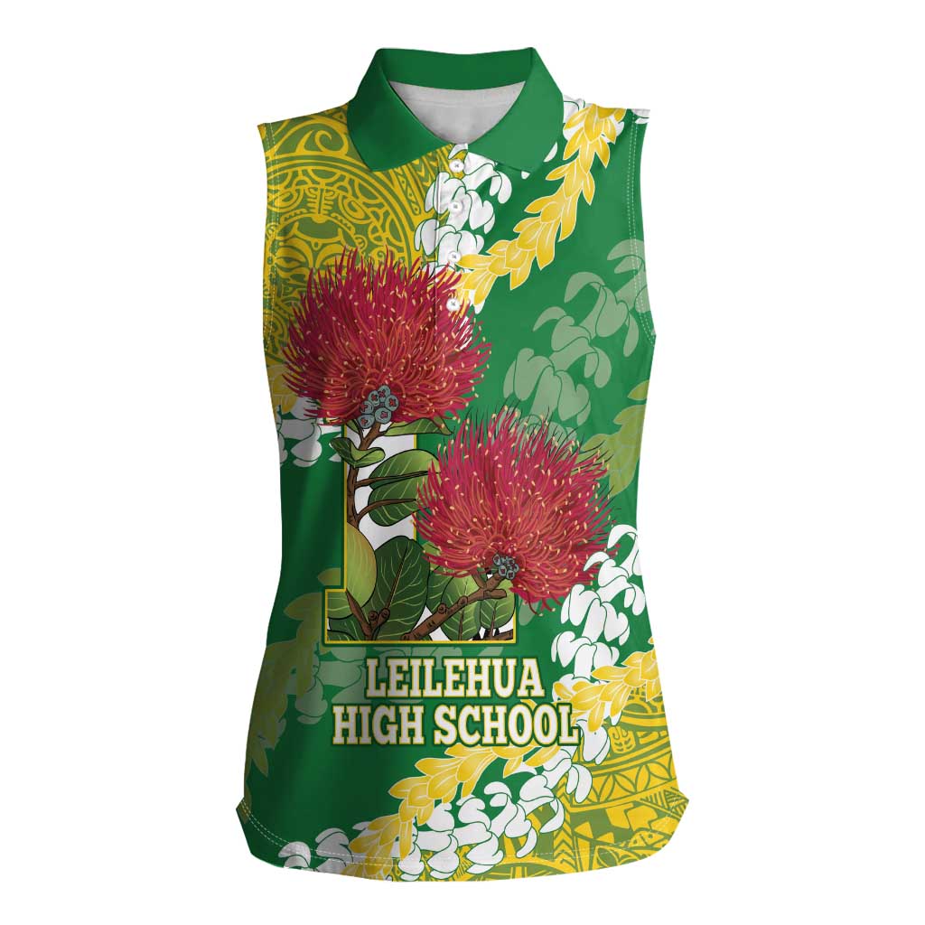 Personalized Leilehua Hawaii High School Women Sleeveless Polo Shirt Puakenikeni Lei Hawaiian Pattern - Polynesian Pride