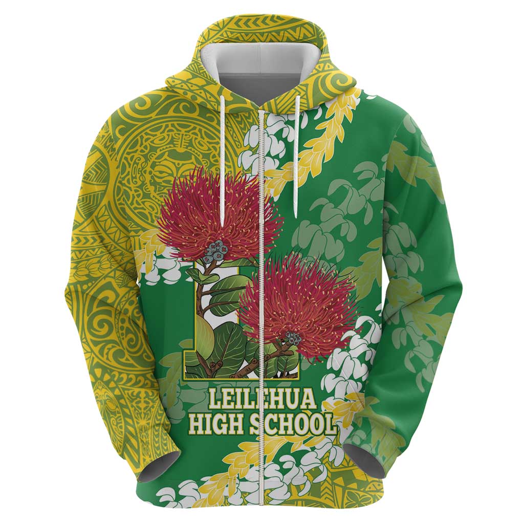 Personalized Leilehua Hawaii High School Zip Hoodie Puakenikeni Lei Hawaiian Pattern - Polynesian Pride