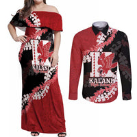 Personalized Kalani Hawaii High School Couples Matching Off Shoulder Maxi Dress and Long Sleeve Button Shirt Puakenikeni Lei Hawaiian Pattern - Polynesian Pride