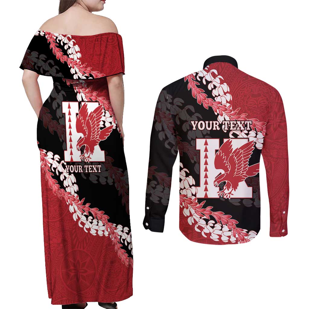 Personalized Kalani Hawaii High School Couples Matching Off Shoulder Maxi Dress and Long Sleeve Button Shirt Puakenikeni Lei Hawaiian Pattern - Polynesian Pride