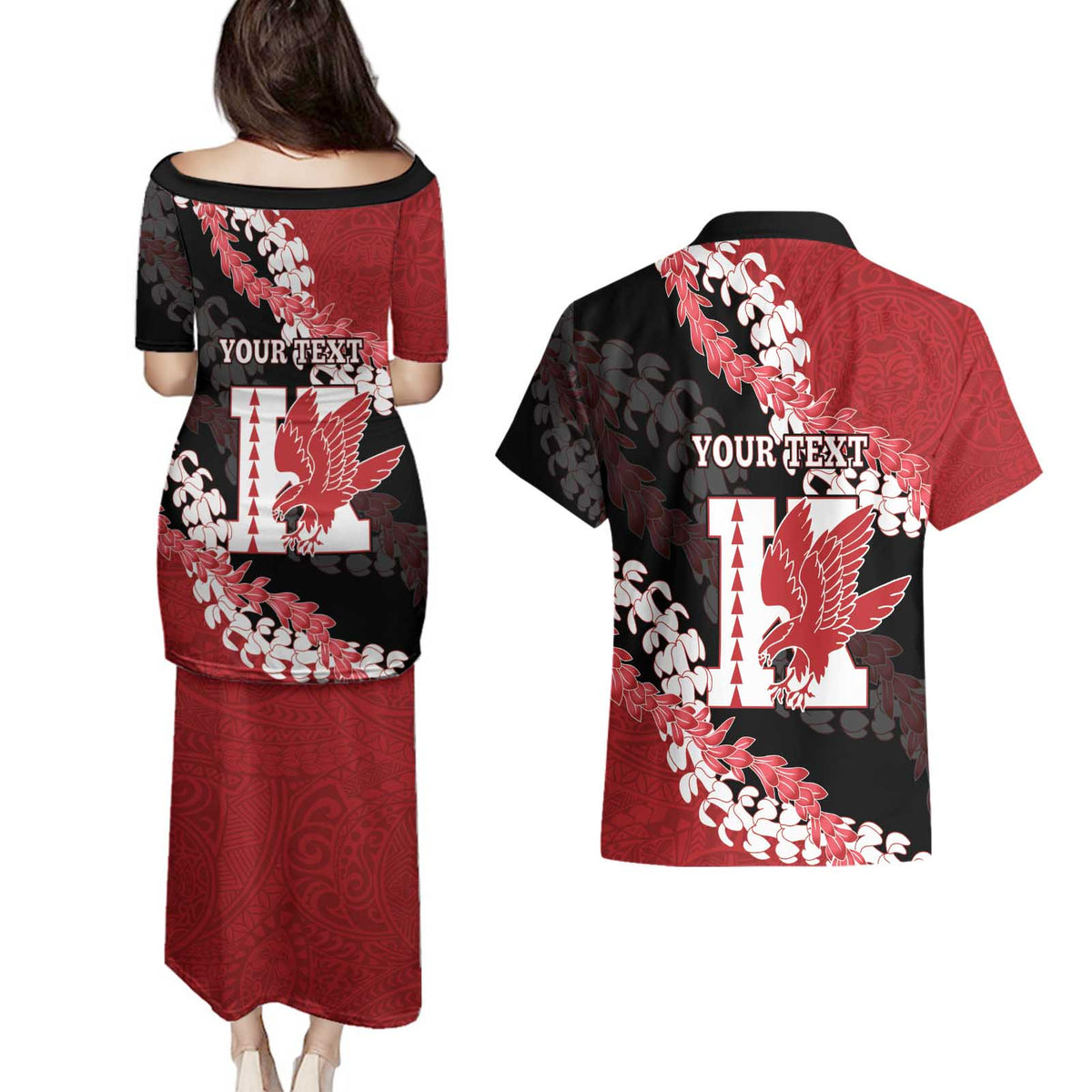 Personalized Kalani Hawaii High School Couples Matching Puletasi and Hawaiian Shirt Puakenikeni Lei Hawaiian Pattern - Polynesian Pride