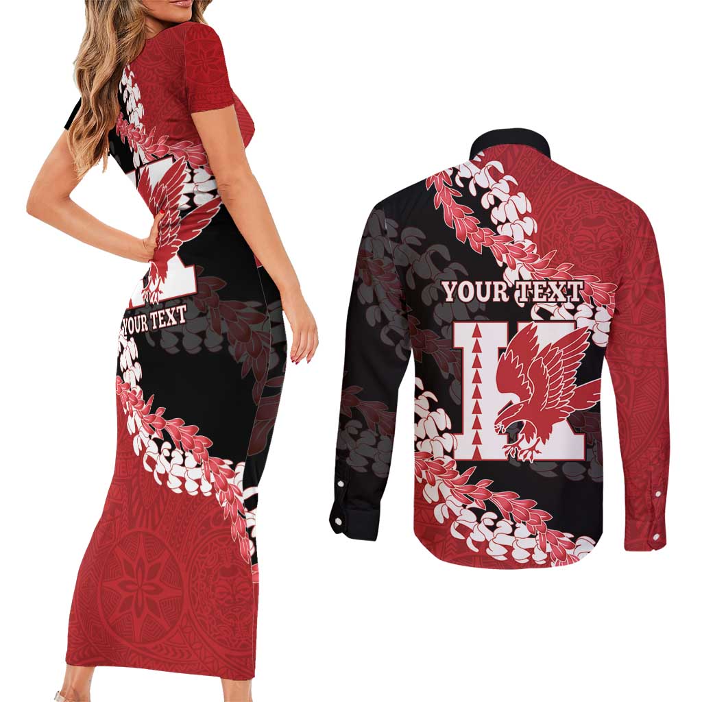 Personalized Kalani Hawaii High School Couples Matching Short Sleeve Bodycon Dress and Long Sleeve Button Shirt Puakenikeni Lei Hawaiian Pattern - Polynesian Pride