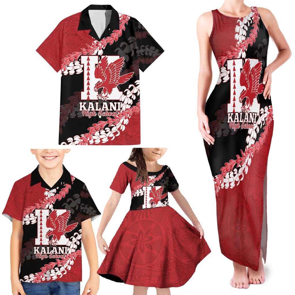 Personalized Kalani Hawaii High School Family Matching Tank Maxi Dress and Hawaiian Shirt Puakenikeni Lei Hawaiian Pattern - Polynesian Pride