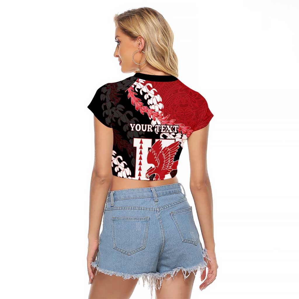 Personalized Kalani Hawaii High School Raglan Cropped T Shirt Puakenikeni Lei Hawaiian Pattern - Polynesian Pride