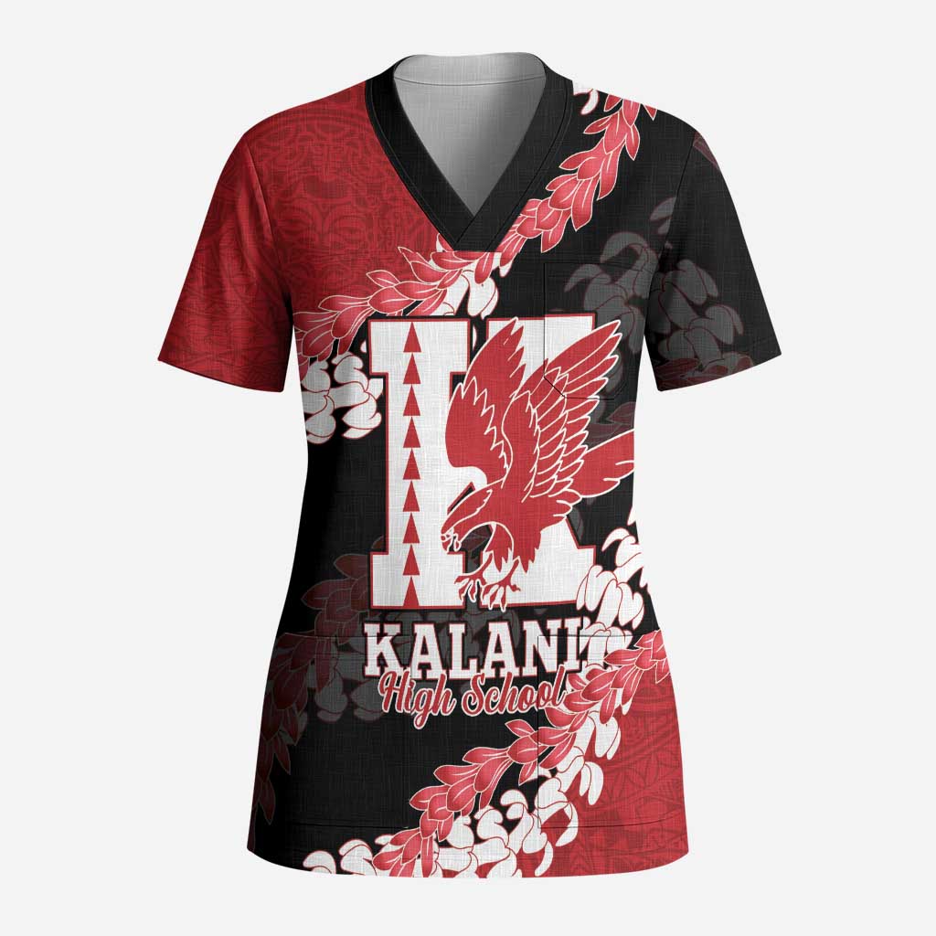 Personalized Kalani Hawaii High School Scrub Top Puakenikeni Lei Hawaiian Pattern - Polynesian Pride