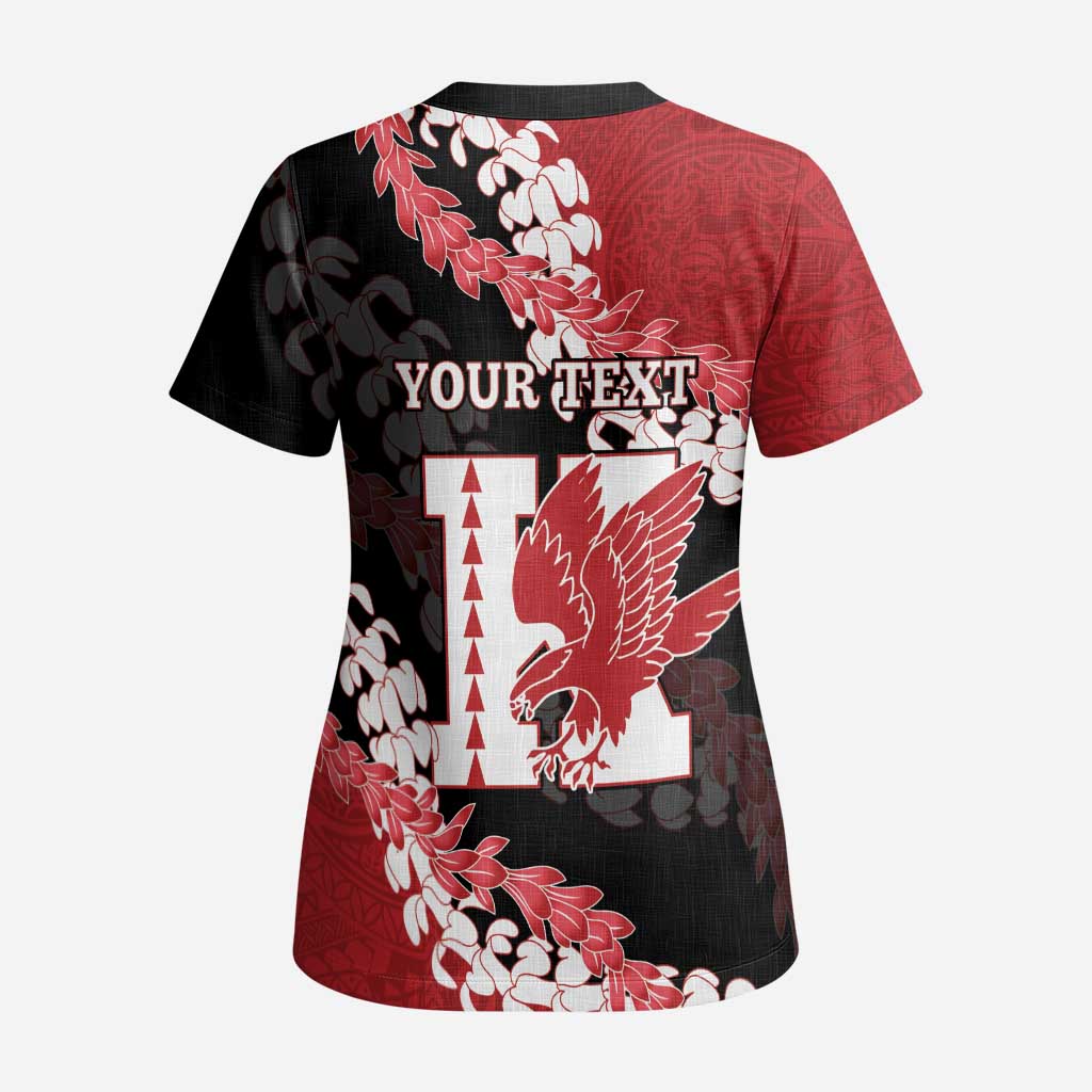 Personalized Kalani Hawaii High School Scrub Top Puakenikeni Lei Hawaiian Pattern - Polynesian Pride