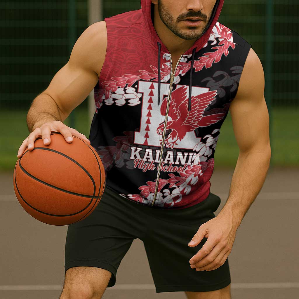 Personalized Kalani Hawaii High School Sleeveless Zip Hoodie Puakenikeni Lei Hawaiian Pattern - Polynesian Pride