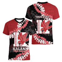 Personalized Kalani Hawaii High School Women V-Neck T-Shirt Puakenikeni Lei Hawaiian Pattern - Polynesian Pride