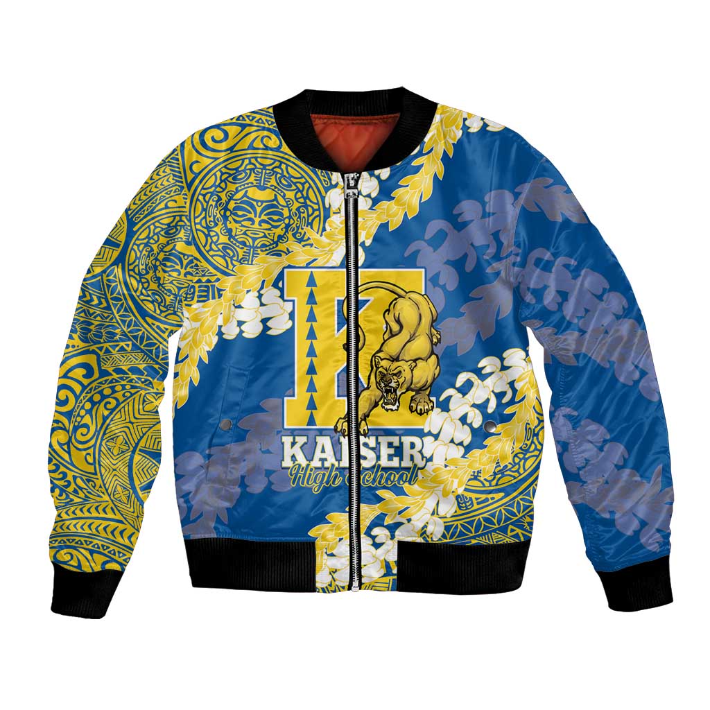 Personalized Kaiser Hawaii High School Bomber Jacket Puakenikeni Lei Hawaiian Pattern - Polynesian Pride