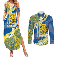 Personalized Kaiser Hawaii High School Couples Matching Summer Maxi Dress and Long Sleeve Button Shirt Puakenikeni Lei Hawaiian Pattern - Polynesian Pride