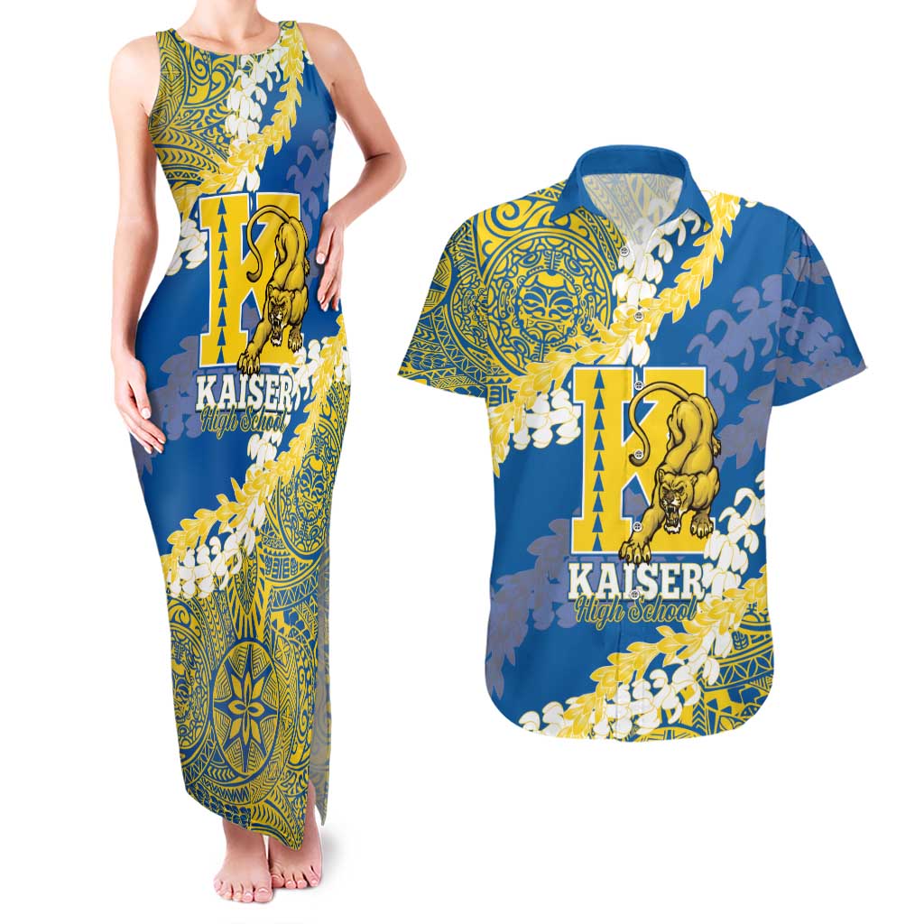 Personalized Kaiser Hawaii High School Couples Matching Tank Maxi Dress and Hawaiian Shirt Puakenikeni Lei Hawaiian Pattern - Polynesian Pride