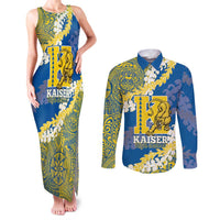 Personalized Kaiser Hawaii High School Couples Matching Tank Maxi Dress and Long Sleeve Button Shirt Puakenikeni Lei Hawaiian Pattern - Polynesian Pride