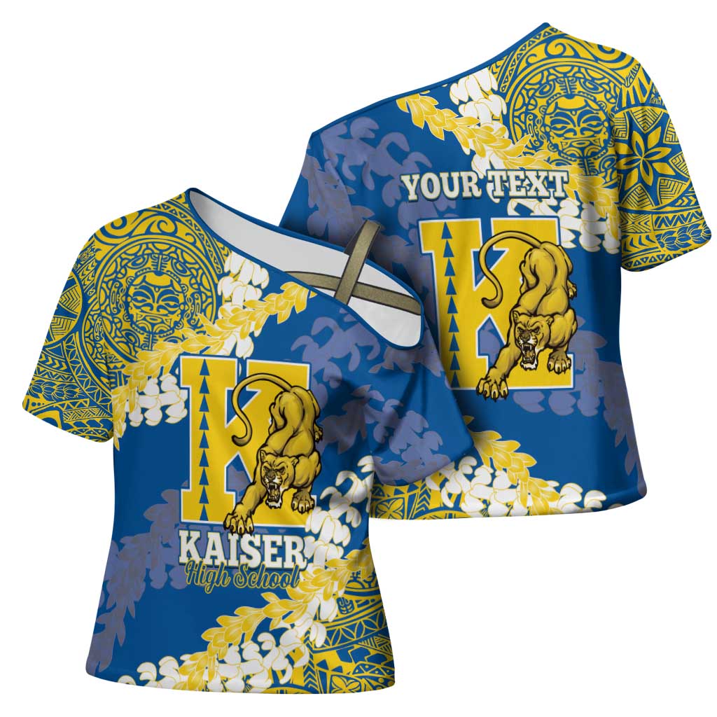 Personalized Kaiser Hawaii High School Cross Shoulder Shirt Puakenikeni Lei Hawaiian Pattern - Polynesian Pride