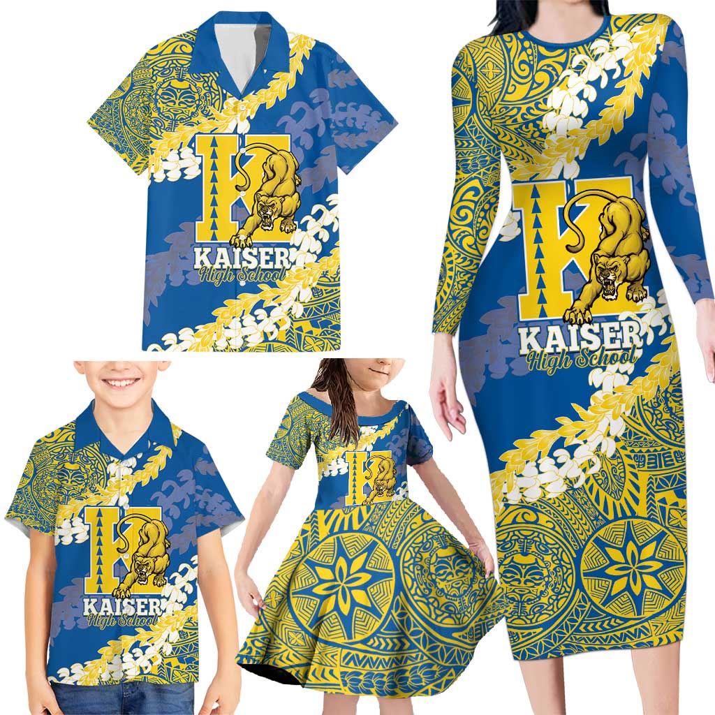 Personalized Kaiser Hawaii High School Family Matching Long Sleeve Bodycon Dress and Hawaiian Shirt Puakenikeni Lei Hawaiian Pattern - Polynesian Pride