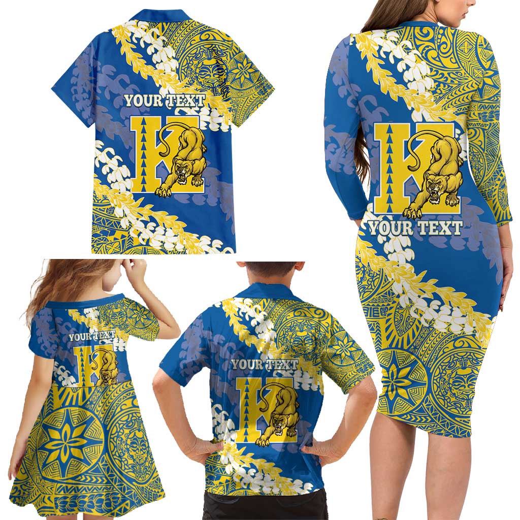 Personalized Kaiser Hawaii High School Family Matching Long Sleeve Bodycon Dress and Hawaiian Shirt Puakenikeni Lei Hawaiian Pattern - Polynesian Pride