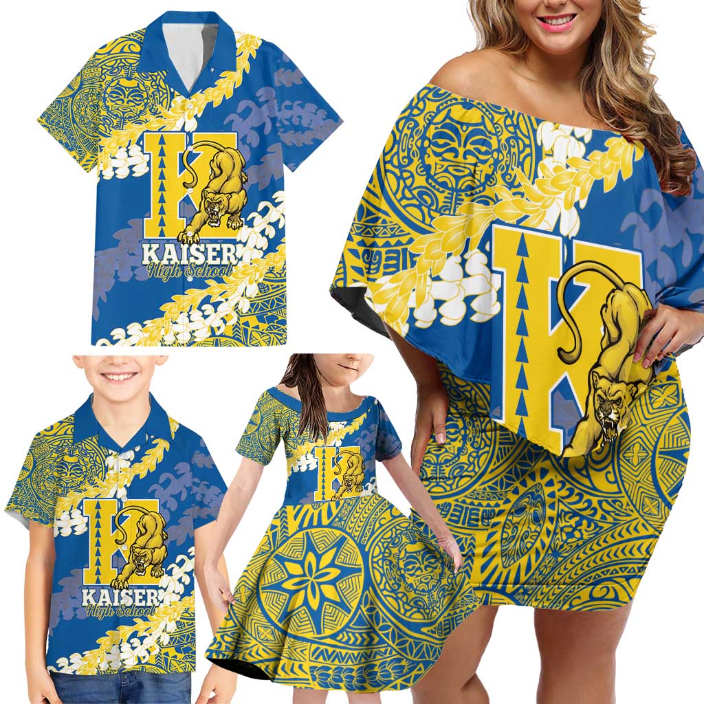 Personalized Kaiser Hawaii High School Family Matching Off Shoulder Short Dress and Hawaiian Shirt Puakenikeni Lei Hawaiian Pattern - Polynesian Pride