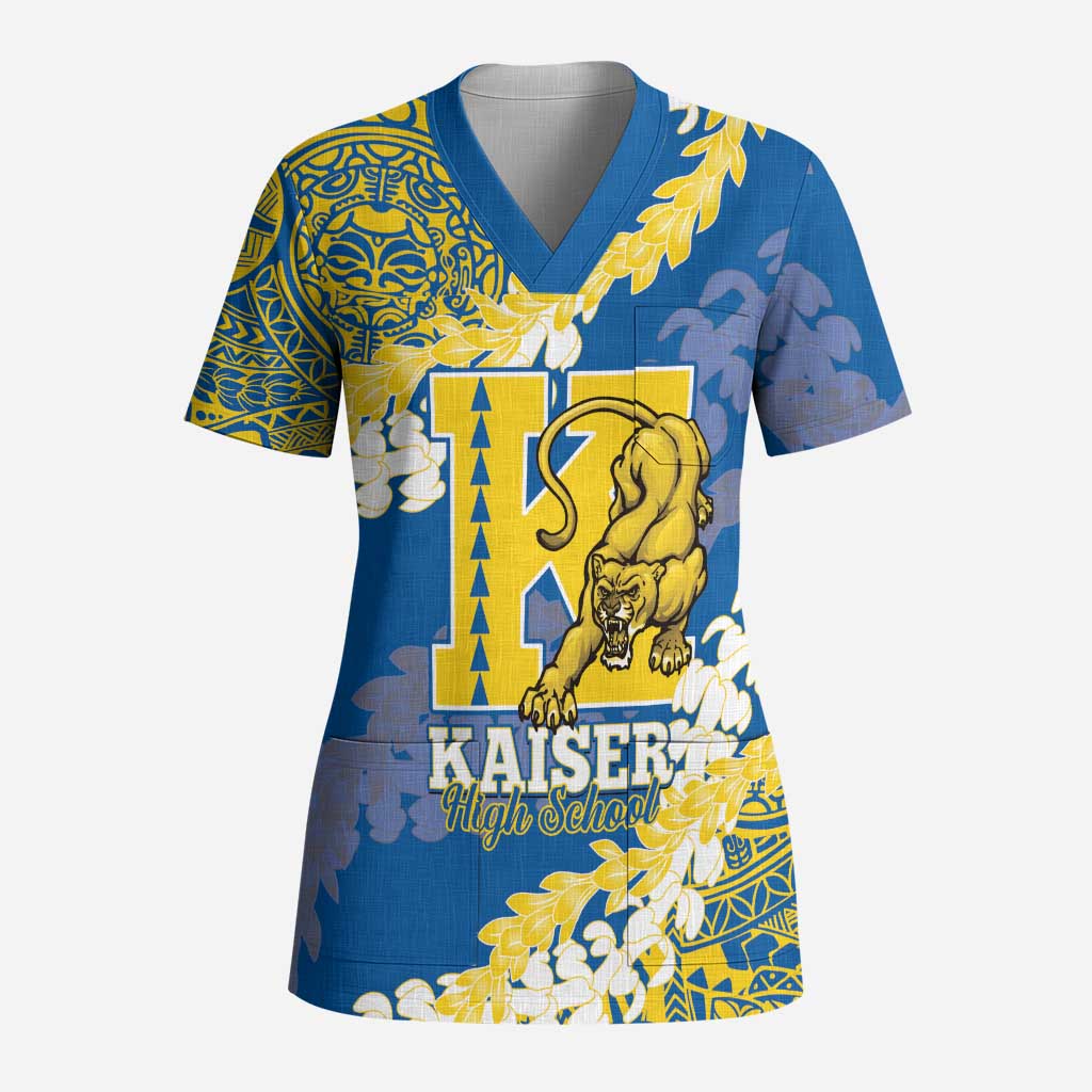 Personalized Kaiser Hawaii High School Scrub Top Puakenikeni Lei Hawaiian Pattern - Polynesian Pride