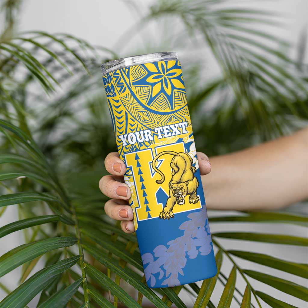 Personalized Kaiser Hawaii High School Skinny Tumbler Puakenikeni Lei Hawaiian Pattern - Polynesian Pride
