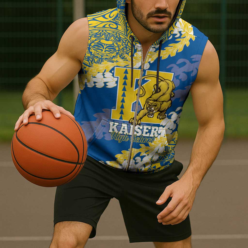 Personalized Kaiser Hawaii High School Sleeveless Zip Hoodie Puakenikeni Lei Hawaiian Pattern - Polynesian Pride