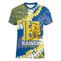 Personalized Kaiser Hawaii High School Women V-Neck T-Shirt Puakenikeni Lei Hawaiian Pattern - Polynesian Pride