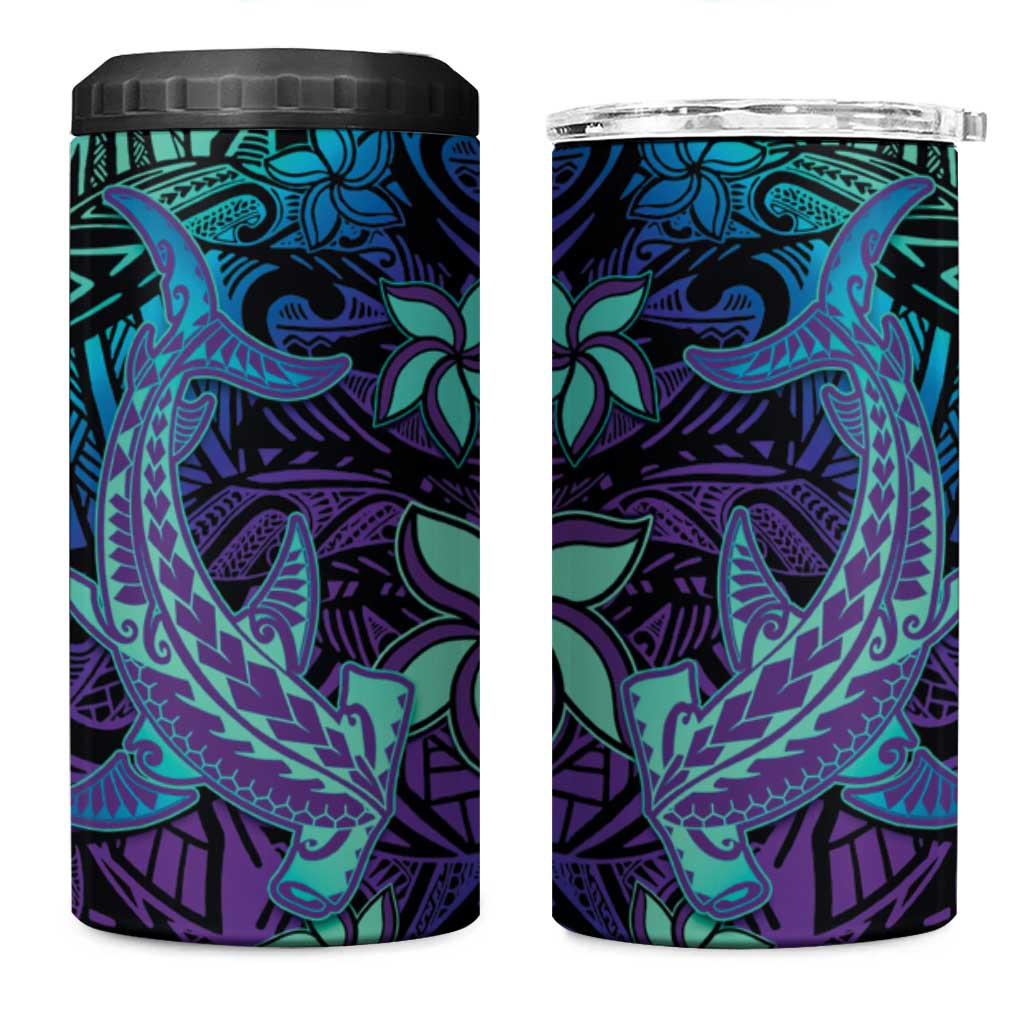 Purple Paradise Hawaiian Tribal Hammerhead Shark 4 in 1 Can Cooler Tumbler