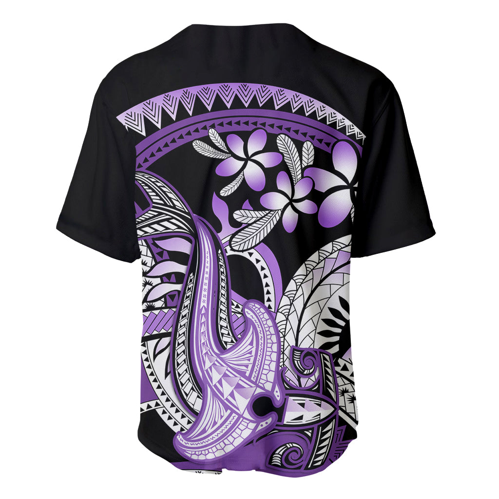 Purple Polynesian Baseball Jersey Hammerhead Shark Tattoo Royal Plumeria Gradient Vibes LT14 - Polynesian Pride