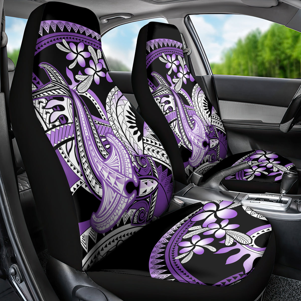 Purple Polynesian Car Seat Cover Hammerhead Shark Tattoo Royal Plumeria Gradient Vibes LT14 - Polynesian Pride