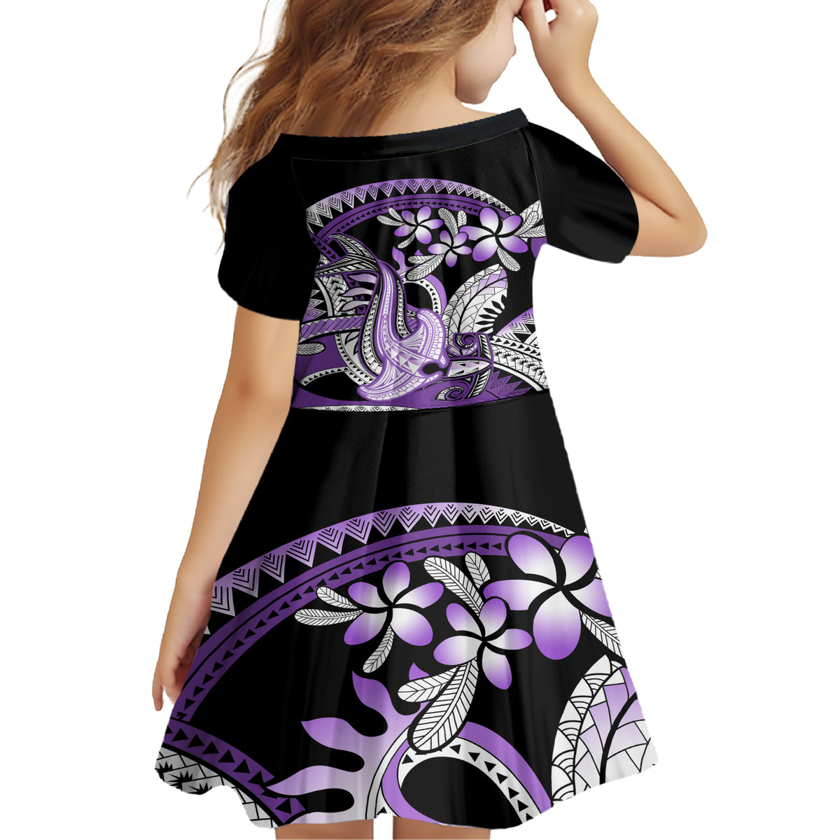 Purple Polynesian Family Matching Short Sleeve Bodycon Dress and Hawaiian Shirt Hammerhead Shark Tattoo Royal Plumeria Gradient Vibes LT14 - Polynesian Pride
