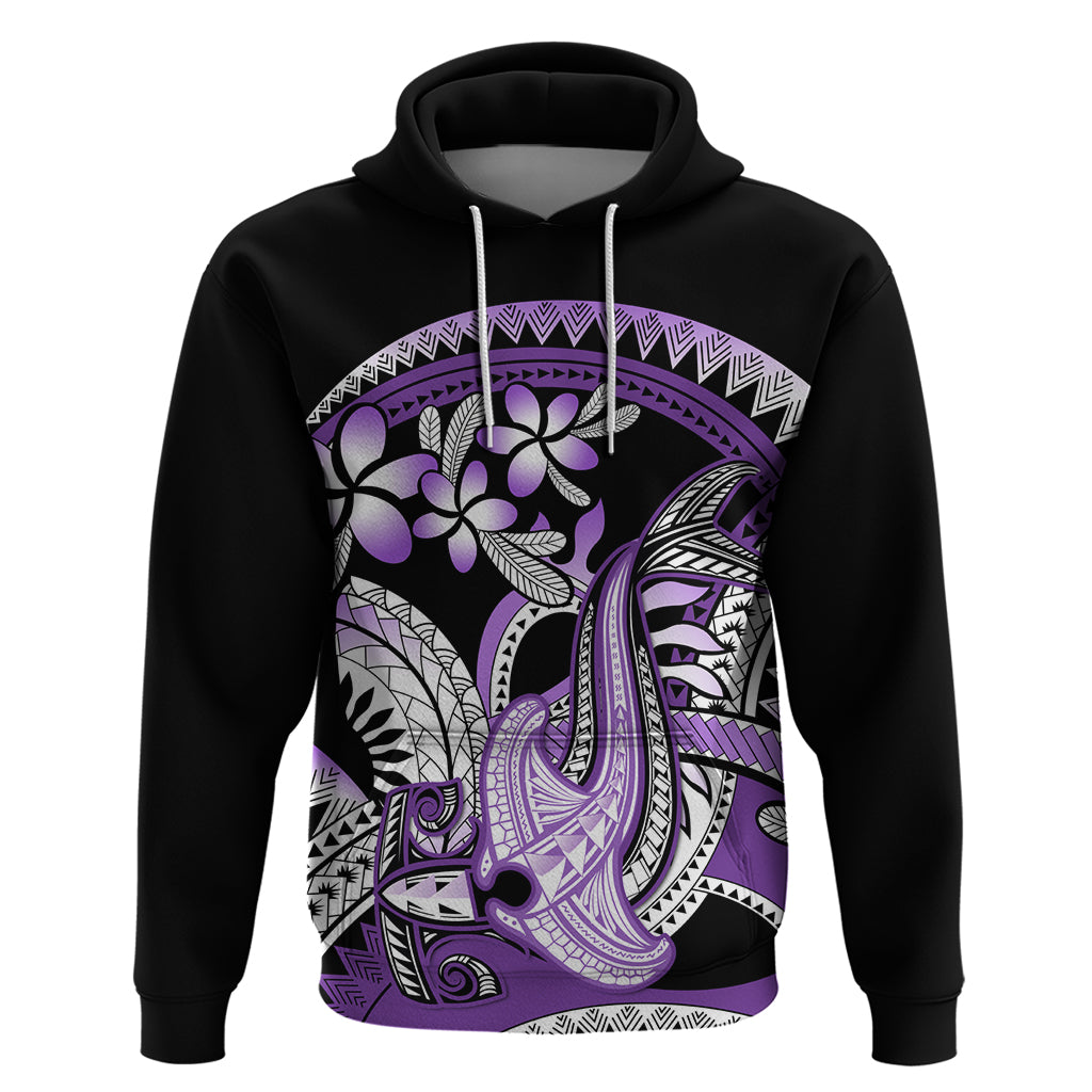 Purple Polynesian Hoodie Hammerhead Shark Tattoo Royal Plumeria Gradient Vibes LT14 Pullover Hoodie Purple - Polynesian Pride