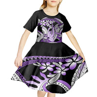 Purple Polynesian Kid Short Sleeve Dress Hammerhead Shark Tattoo Royal Plumeria Gradient Vibes LT14 - Polynesian Pride