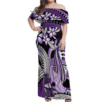 Purple Polynesian Off Shoulder Maxi Dress Hammerhead Shark Tattoo Royal Plumeria Gradient Vibes LT14 Women Purple - Polynesian Pride