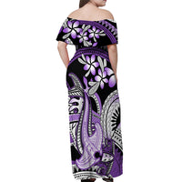Purple Polynesian Off Shoulder Maxi Dress Hammerhead Shark Tattoo Royal Plumeria Gradient Vibes LT14 - Polynesian Pride