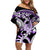 Purple Polynesian Off Shoulder Short Dress Hammerhead Shark Tattoo Royal Plumeria Gradient Vibes LT14 Women Purple - Polynesian Pride