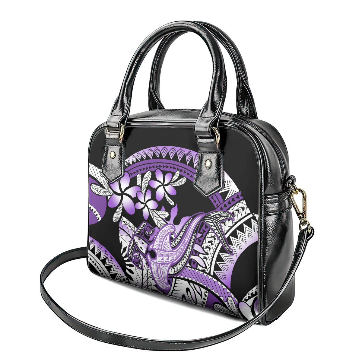 Purple Polynesian Shoulder Handbag Hammerhead Shark Tattoo Royal Plumeria Gradient Vibes LT14 - Polynesian Pride