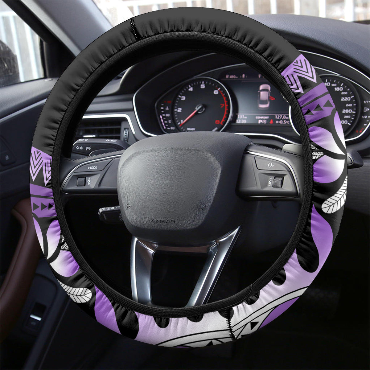 Purple Polynesian Steering Wheel Cover Hammerhead Shark Tattoo Royal Plumeria Gradient Vibes LT14 - Polynesian Pride