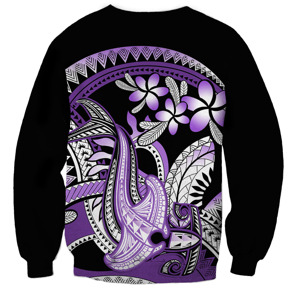 Purple Polynesian Sweatshirt Hammerhead Shark Tattoo Royal Plumeria Gradient Vibes LT14 - Polynesian Pride