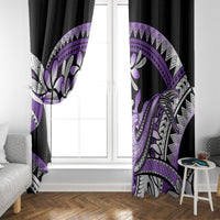 Purple Polynesian Window Curtain Hammerhead Shark Tattoo Royal Plumeria Gradient Vibes LT14 - Polynesian Pride