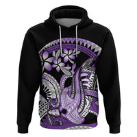 Purple Polynesian Zip Hoodie Hammerhead Shark Tattoo Royal Plumeria Gradient Vibes LT14 Pullover Hoodie Purple - Polynesian Pride