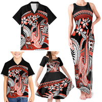 Red Polynesian Family Matching Tank Maxi Dress and Hawaiian Shirt Hammerhead Shark Tattoo Royal Plumeria Gradient Vibes LT14 - Polynesian Pride