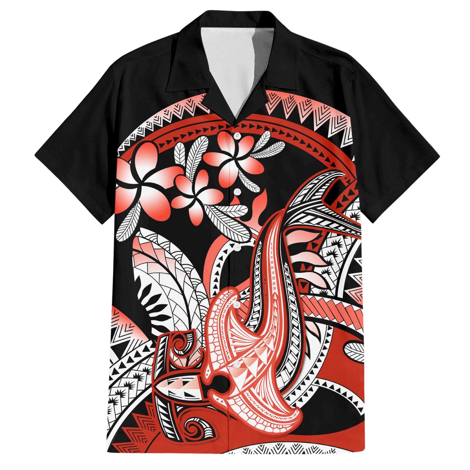 Red Polynesian Hawaiian Shirt Hammerhead Shark Tattoo Royal Plumeria Gradient Vibes LT14 Red - Polynesian Pride