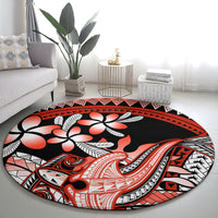 Red Polynesian Round Carpet Hammerhead Shark Tattoo Royal Plumeria Gradient Vibes LT14 - Polynesian Pride