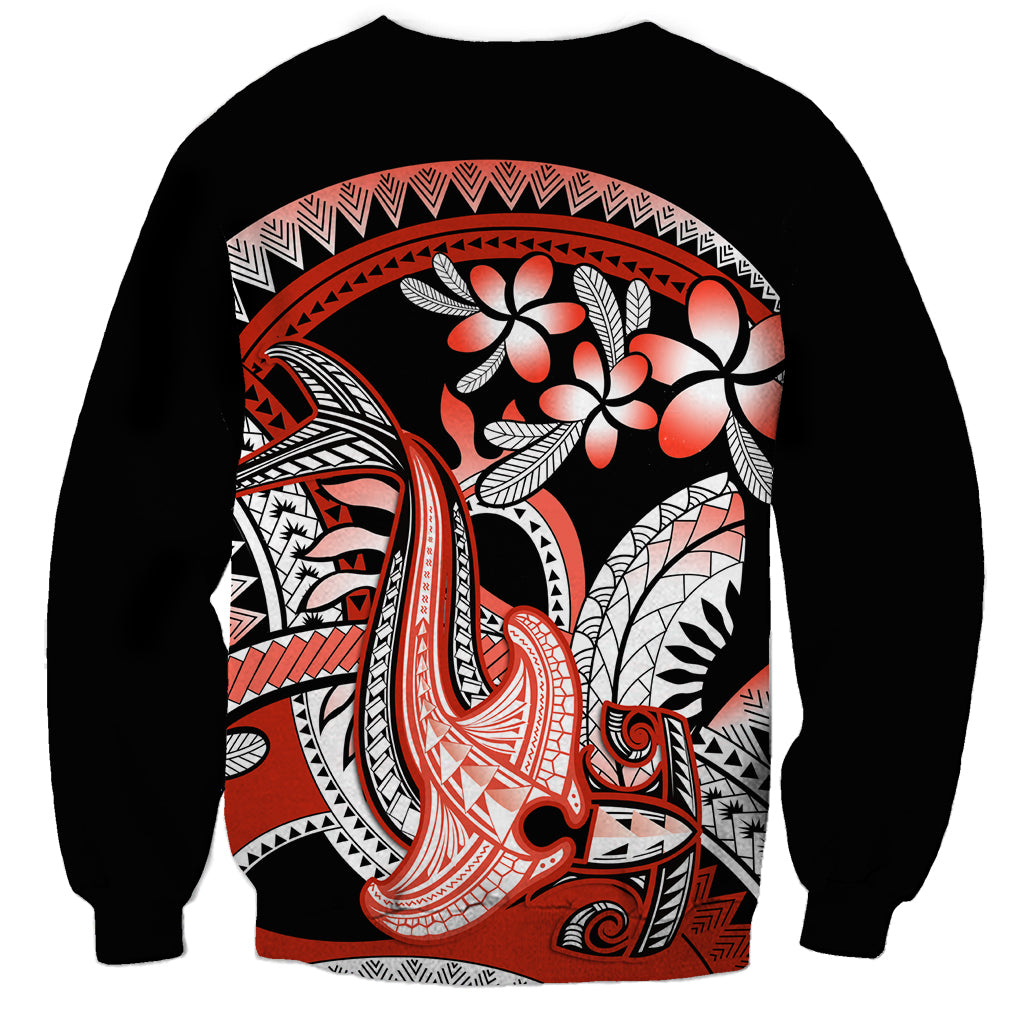 Red Polynesian Sweatshirt Hammerhead Shark Tattoo Royal Plumeria Gradient Vibes LT14 - Polynesian Pride