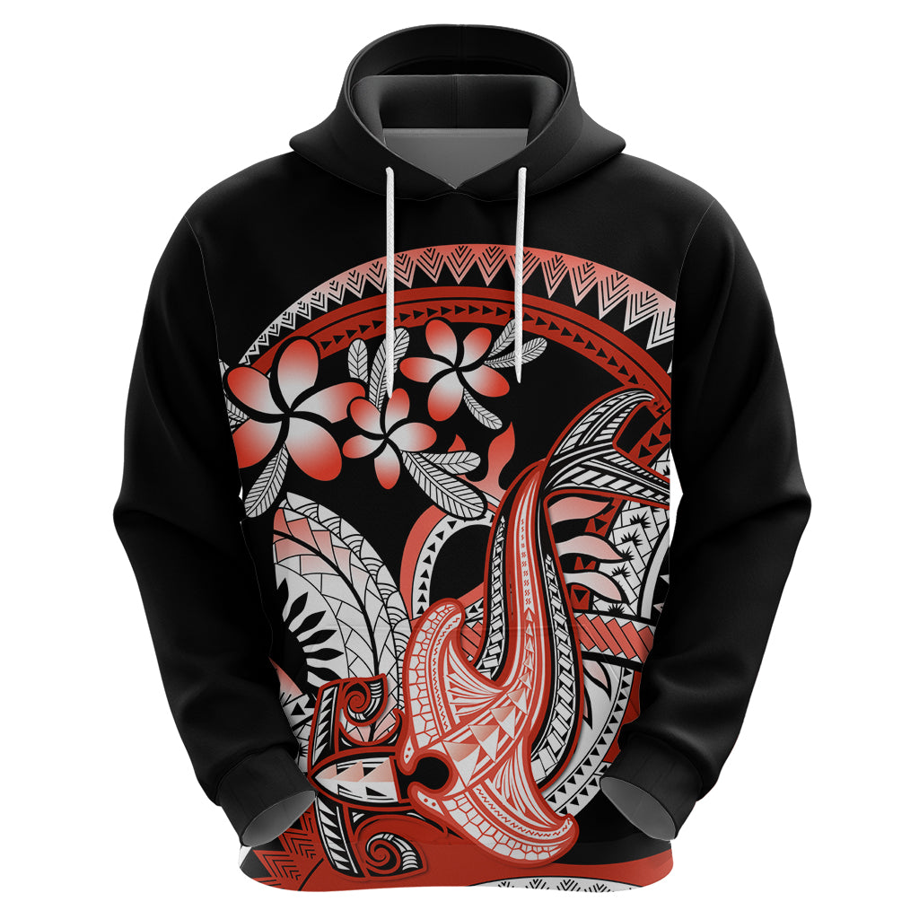 Red Polynesian Zip Hoodie Hammerhead Shark Tattoo Royal Plumeria Gradient Vibes LT14 - Polynesian Pride