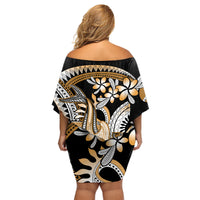 Gold Polynesian Hammerhead Shark Tattoo Family Matching Off Shoulder Short Dress and Hawaiian Shirt Royal Plumeria Gradient Vibes LT14 - Polynesian Pride