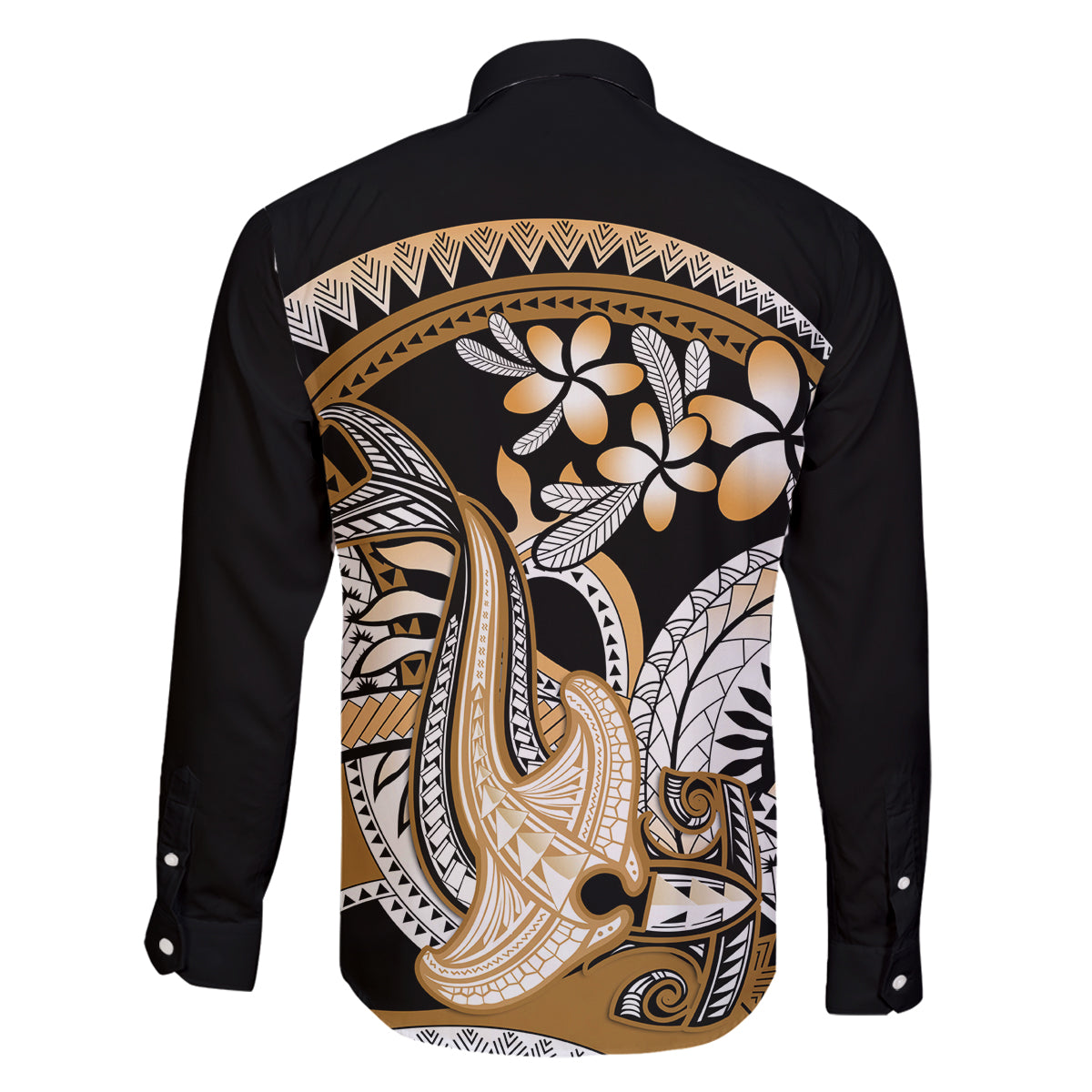 Gold Polynesian Hammerhead Shark Tattoo Family Matching Puletasi and Hawaiian Shirt Royal Plumeria Gradient Vibes LT14 - Polynesian Pride